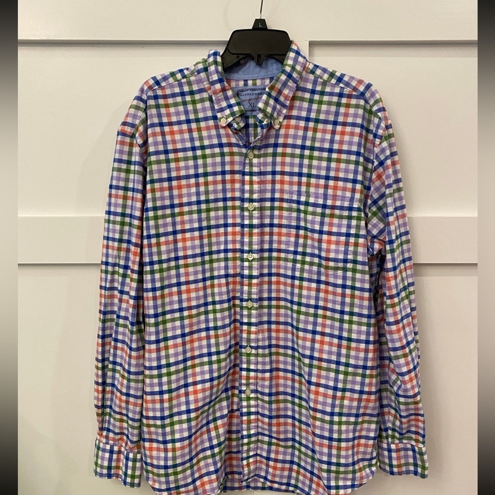 Men Saddlebred Easy Care‎ Long Sleeve Plaid Button Down Shirt Size XL